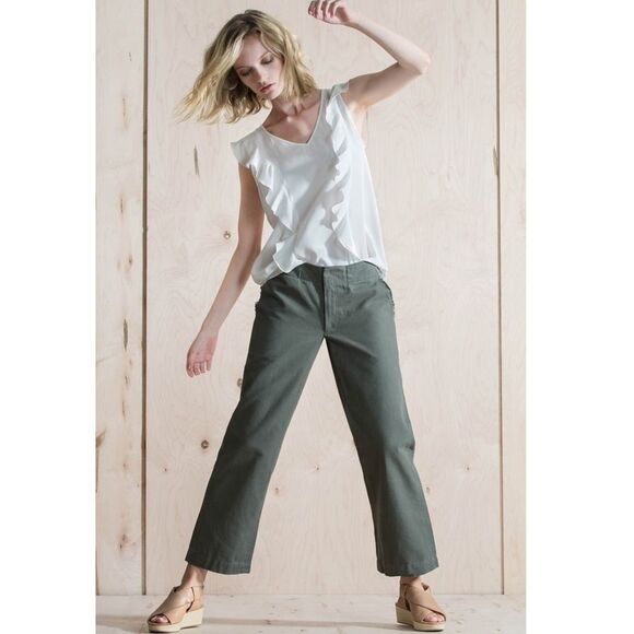 Leo & Sage Pants - NWT Leo & Sage Olive Green Chino Crop Pants Fray 2